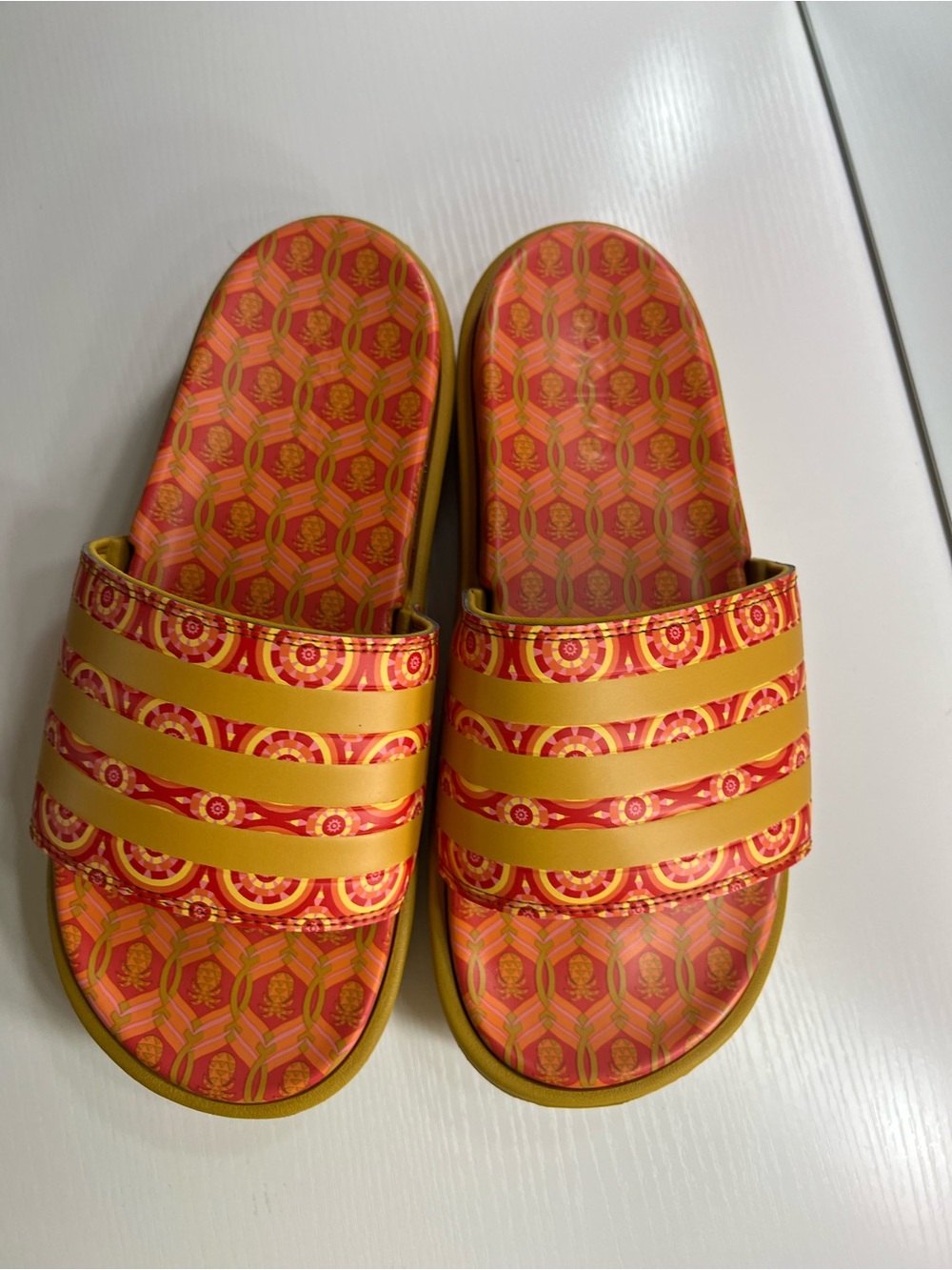 adidas Originals orange and Yellow Patterned Slide Sandals - Picture 5 of 12